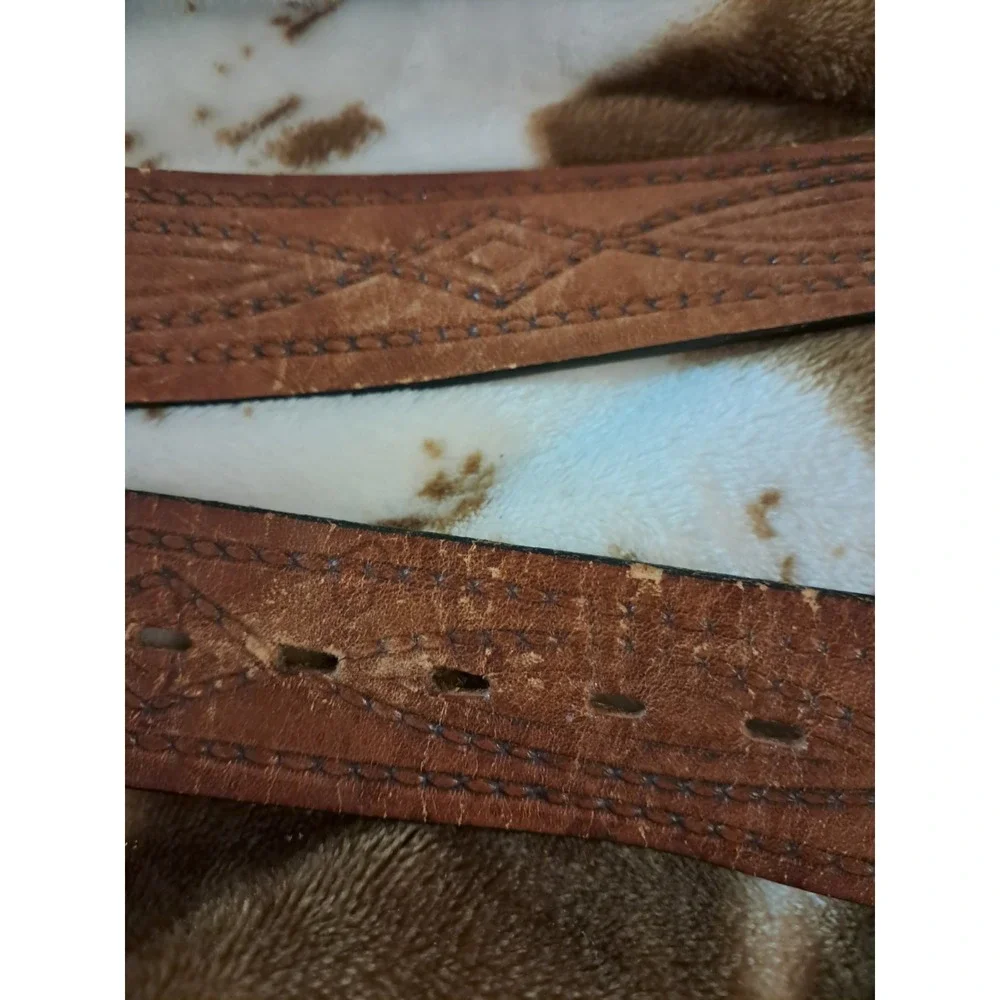 Tooled & Laced Western Genuine Leather Belt Southwestern Design 1.5